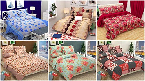 SHIVAAN HOME FURNISHING Glace Cotton 6 Double Bedsheet with 12 Pillow Covers Size 90 by 90 Printed Multicolour Combo Set of 6