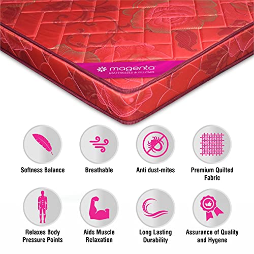 Magenta Siesta 5 Inch High Resilience Foam Dual Comfort Mattress, Single Size Medium Firm Mattress with Superior Comfort Pressure Relief & Cooler Sleeping -(Red, 75 X 36 X 5 Inch)