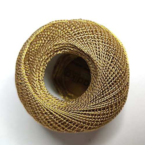 Adikala Metallic Cotton Tatting Shuttle,Crochet Dori Balls for Knitting, Weaving, Embroidery and Craft Making_25gms (Golden)