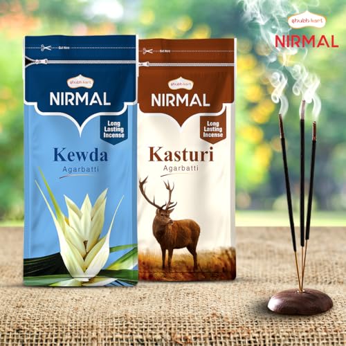 Shubhkart Nirmal Kasturi & Kewda Agarbatti Zipper for Puja & Meditation, Reduce Stress, Anxiety & Depression Perfect - 22.86cm Long Incense Sticks | Musk Aroma Charcoal Free (Combo of 2)