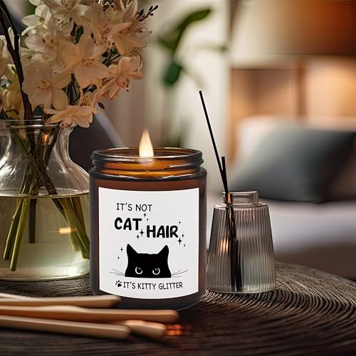 XUISWELL Cat Candle, Cat Candles for Cat Lovers, Cat Gifts for Cat Lovers Women, Funny Black Cat Gifts for Women, Cat Mom Gifts, It's not Cat Hair It's Kitty Glitter Scented Candles