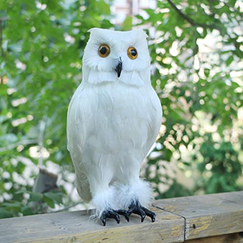 Artificial Owl Bird Feather Realistic Taxidermy Home Garden Decor White