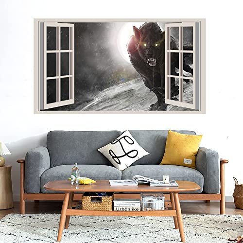 GADGETS WRAP Printed Wall Decal Sticker Fake Window Style Decal (90cm x 50cm) - Wolf Black