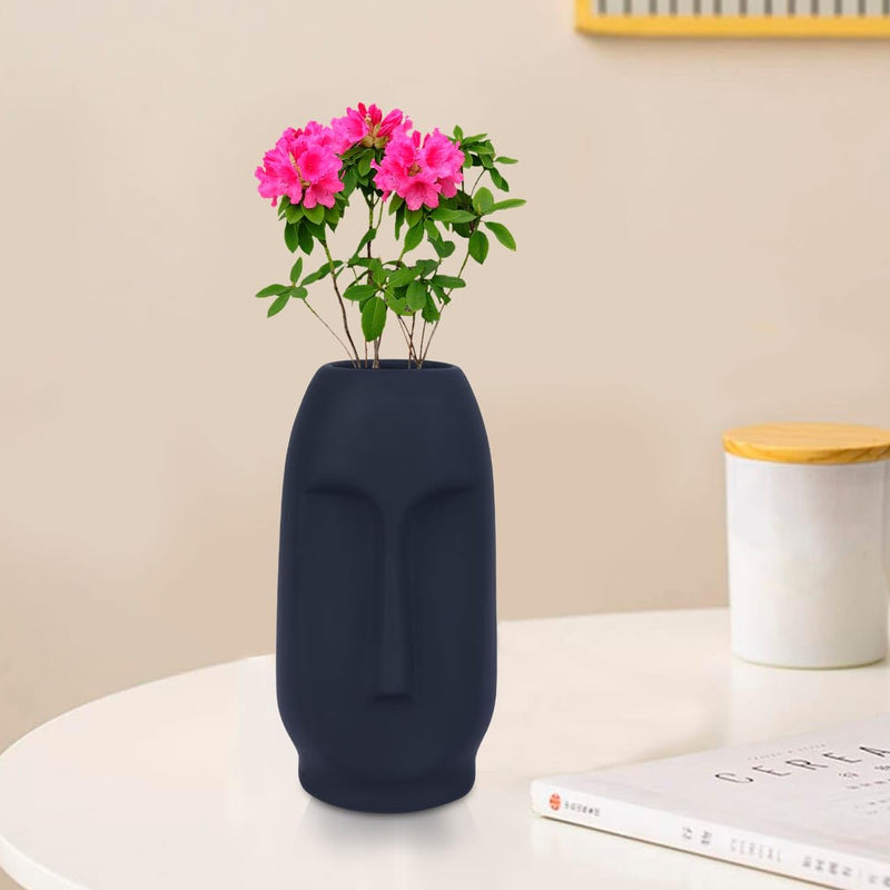 ADVANCE HOME DCOR Ceramic Abstract Face Vase | Ceramic Flower Vase | Matte Finish | Flower Vases for Home Decor | 6 inch (Man Face Vase 1 pcs) (Face Black Vase)