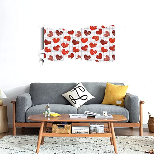 GADGETS WRAP Printed Wall Decal Sticker Scratched Paper Style Wall Decal (90cm x 50cm) - Red Hearts Paper