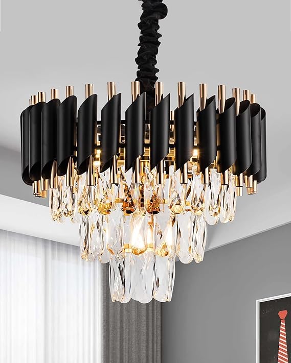 Jagat Janni Enterprises || Black Mamba Chandelier with Stainless Steel Tube Crystal Chandelier ,Black Gold 400mm + FREE USB GIFT + 3 color LED Light