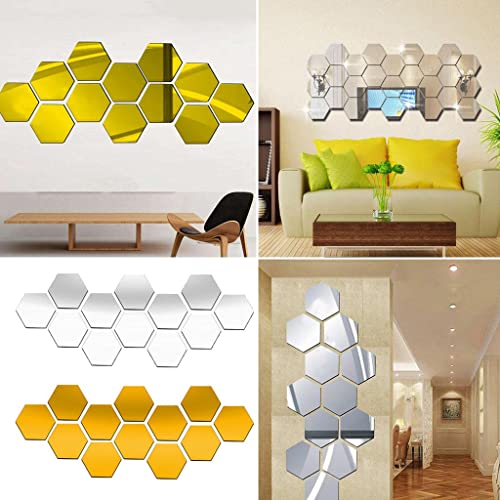 ATORSE® 60Pcs 3D Hexagon Acrylic Mirror Wall Stickers DIY Wall Decor Gold 40X23Cm