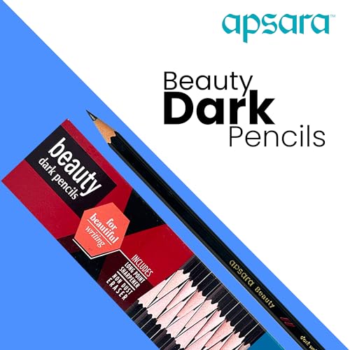 Apsara Beauty Pencils, Hexagonal Body for Strong Grip, Classic Black Design for Premium Look, Good Handwriting, Free Sharpener & Eraser, Non-toxic (Pack of 10 Pencils)