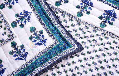 LOARSHY 400 T C Cotton Single Bed Jaipuri Razai Soft and Lightweight Flower Print Quilt/Blankets/Rajai/Razzai - Grey Boota (58x88 Inches)