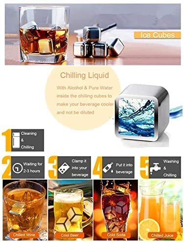 SYGA Stainless Steel Whiskey Stones Ice Cubes Reusable for Whiskey, Vodka, Liqueurs, Wine, Beverage Juice or Soda - Pack of 8