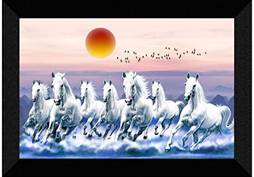 SAF Pack of 1 Seven Running horse modern art wall painting with framed for living room 11 inch x 14 inch CANFM31289