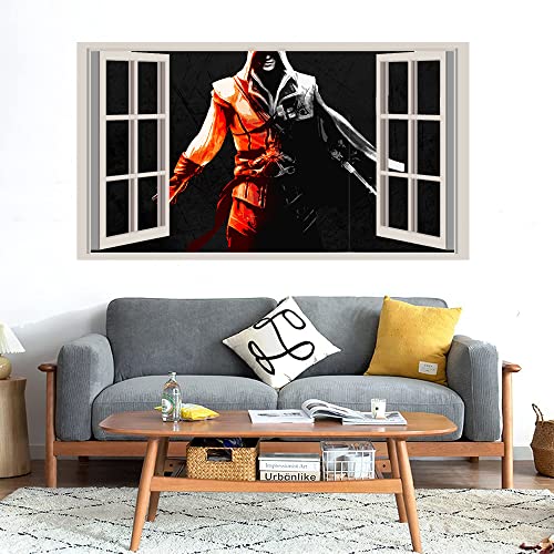 GADGETS WRAP Printed Wall Decal Sticker Fake Window Style Decal (90cm x 50cm) - Orange White Assassin