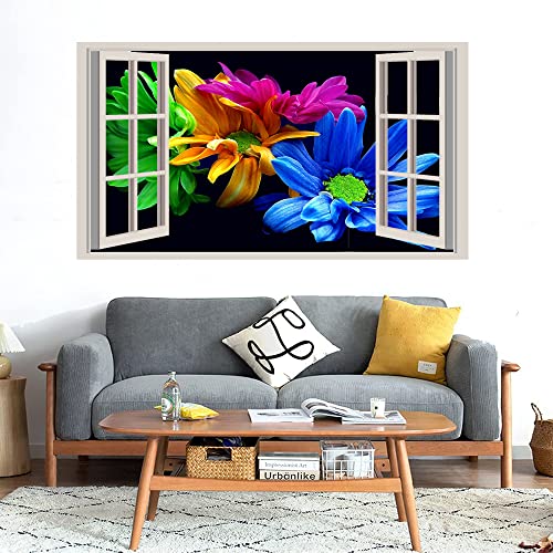 GADGETS WRAP Printed Wall Decal Sticker Fake Window Style Decal (90cm x 50cm) - Colorful Flowers