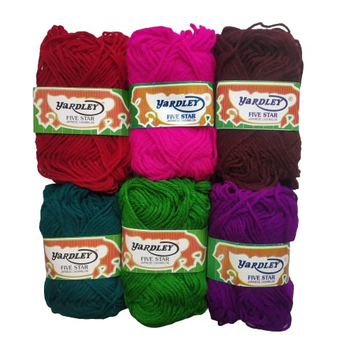 SHUTTLE | Yardley Woolen Knitting Yarn Multicolour (Pack of 6) (B) Acrylic Crochet Hook Thread Dyed Wool Sweater Thread