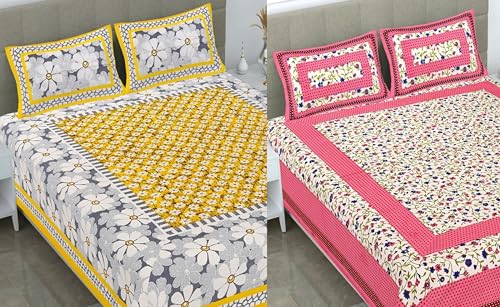 ColorKart Pure Jaipuri Print 100% Cotton Rajasthani Tradition 2 Double Bedsheet with 4 Pillow Cover - Pattern-170