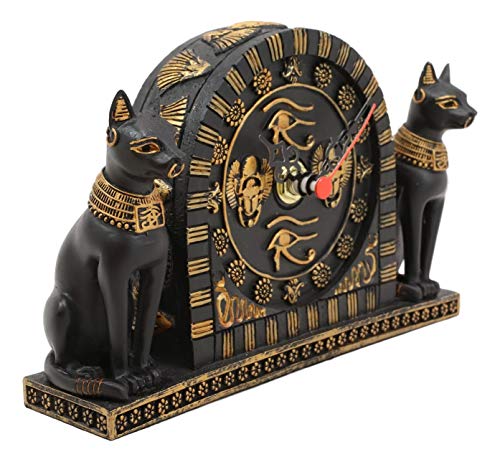 Ebros Ancient Egyptian Twin Goddess Bastet Cat Table Clock Statue 6.75" Long Gods of Egypt Collectible Decorative Clock with Roman Numerals and Eye of Horus Emblem