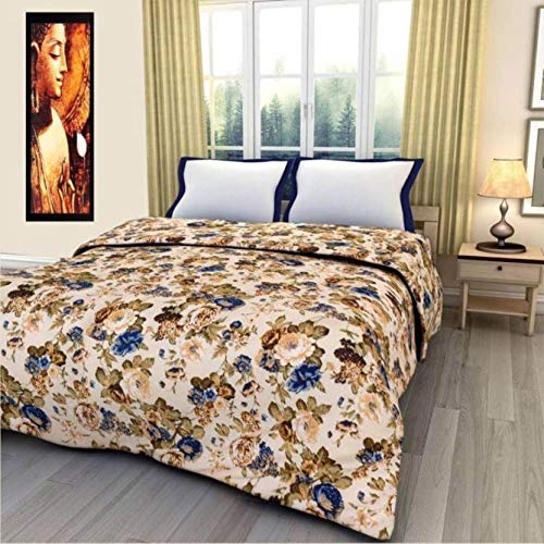 shopit Ac Microfiber with Cotton Floral Flower Print Reversible n Lightweight Blanket (blue n yellow flowers , single bed)