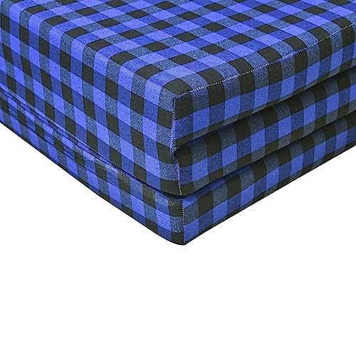 MOROFEEL 2 Inch Dual Comfort Reversible Foldable UHD Foam Single Bed Mattress 3 Fold Blue & Black (72X35X2 inch)