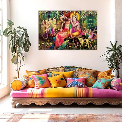 Indianara Rolled Sparkled Lord Radha Krishna Art Print for Room Décor Digital Reprint 36 inch x 24 inch Painting (10641PST)