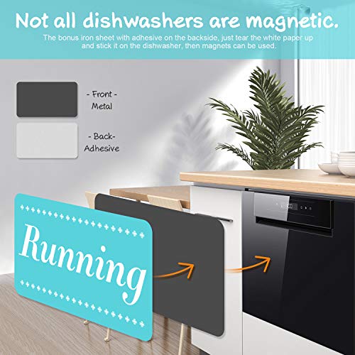 Dishwasher Magnet Clean Dirty Sign - 2Pcs Dishwasher Magnets Double Sided Flip Sign with Bonus Metal Magnetic Plate, Reversible Indicator Works for Home Kitchen Dishwasher