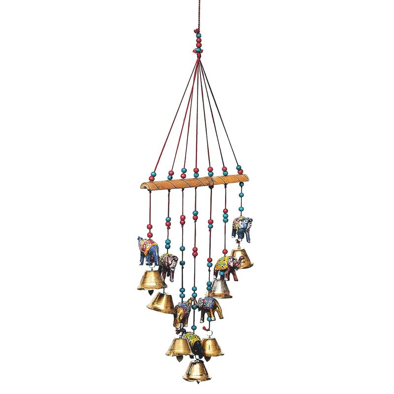 Aarushi� Rajasthani Wood Based Hand Made Wind Chime Elephant with Bells for Home|Office|Garden|Decoration Door|Wall Hanging -Set of 2