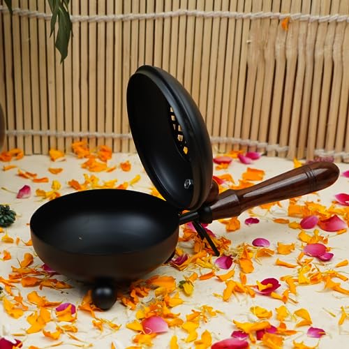 ServDharm Dhoop Dani Dhuni Loban Burner, Diameter 4.3(Metal, Round, black)