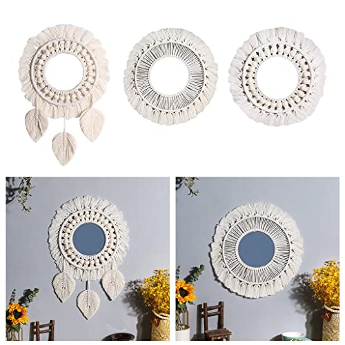 ATORSE® Round Macrame Wall Mirror Hanging Home Living Room Bedroom Hallway Leaves