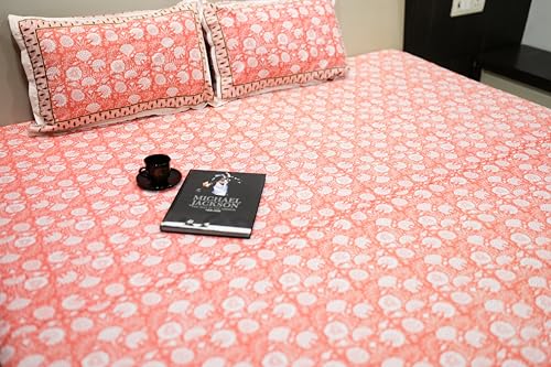 Paavni Decors Peach Perfection Double Bed King Size Cotton Bedsheet with 2 Pillow Covers | Peach| Size- Bedsheet: 108 * 108 Size of Pillow: 18 * 28