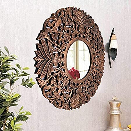 VAS Collection Home Vazeer and Sons Wood Carving Wall Mirror for Living Room