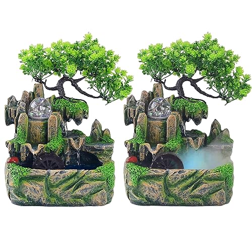 SECRET DESIRE Electric Tabletop Fountain with Lights Resin Rockery Water Sound Ornament Without Mist