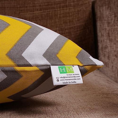 HOMEMONDE Throw Cushion Covers Premium Cotton Square Pillow Cover Printed Pillowcases Set Of 2 (Yellow Chevron, 16 X 16 Inches), 120 TC