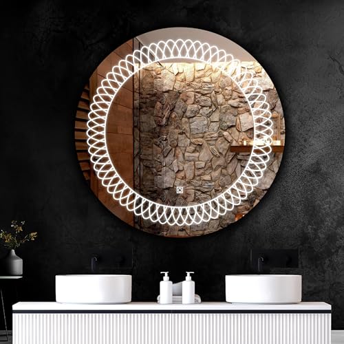 Wicker Design KDL Round Shape LED Light Decorative Interior 24' x 24' Inch Bathroom Mirror (Nature Finish : Polished)