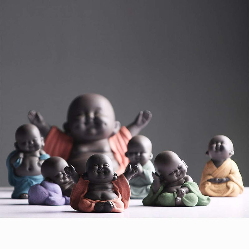 Ceramic Laughing Buddha Statue Maitreya Happy Buddha Statue Little Cute Baby Monk Figurine Buddha Figurines Home Decor Creative Crafts Dolls Ornaments Gift Delicate Ceramic Arts and Crafts (Purple)