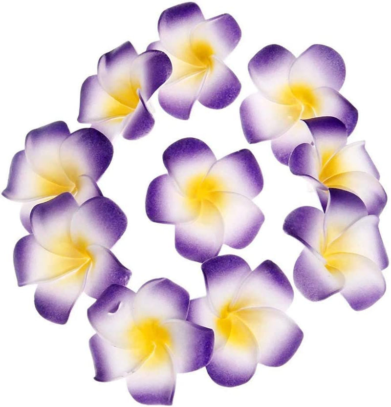 ALEVAN 2.4 inch artificial Plumier Rubric Hawaiian Flower Petals Hair Hat Wreath Floral Hawaiian Foam Frangipani Flowers for DIY Home Beach Wedding Party Decoration (Purple, 48)