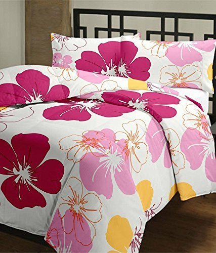 WONDERLOOK Reversible Single Bed AC Blanket Dohar Combo Set of 2 Pc (Polycotton, Multicolor) (Big Pink & Blue Flowers)