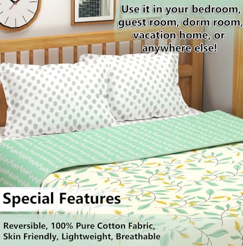 BSB HOME Cotton Super Soft Brushed Microfiber Cotton 2 Layer Breathable Double Bed Dohar Lightweight Summer | AC | All Season Blanket Dohar 84X96(Inches) 213X243(CM) Cotton Pista & Light Green