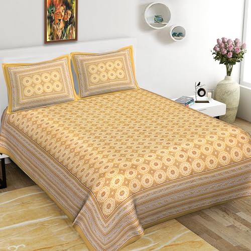 Cotton Double Bed Sheet Set, 137 x 198 cm (54 x 78 inches), with 2 Pillow Covers (Yellow)