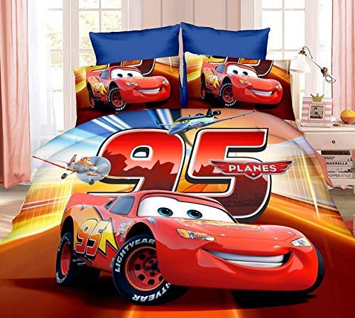 BhaiJi Kids Polycotton Cars Planes Print, Loose PVC Pack Cartoon Bedsheet for Double Bed with 2 Pillow Covers, Multicolour