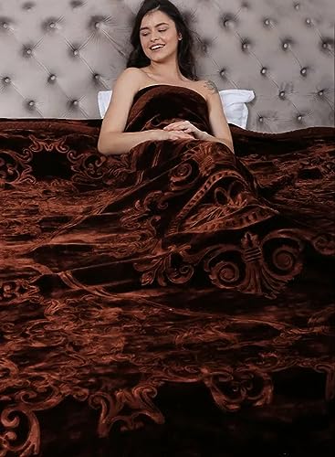 BENAVJI Mink Floral Embossed Super Soft Heavy Coffee Double Bed Velvet for Winter Blanket Quilt Rajai