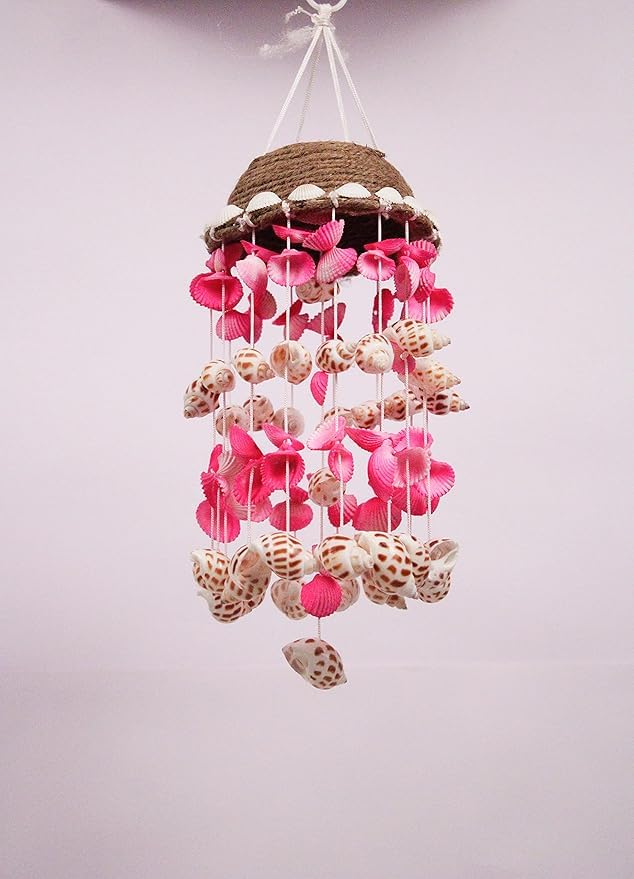 Shellkrafts Sea Shell Wind Chime for Home Decor | Balcony & Garden | Soothing Rain Sound & Very Lucky According to Vastu | Attracts Good Luck | Positive Energy (Pink)