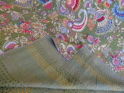 Textile Work Creation TI AMO Kantha - Quilt Handmade Kantha Quilt Home Decor Multi Colour 90 x 108 Inch Queen Quilt