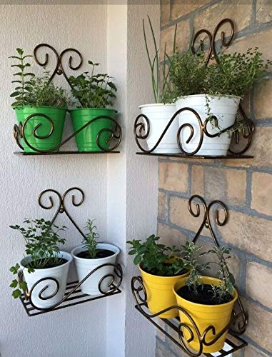 Dime Store Plant Stand Flower Pot Stand for Balcony Living Room Outdoor Indoor Plants Over The Balcony Grill Rack (Set of 4, Black)