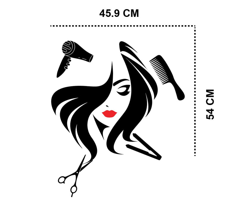 ISEE 360® Women Hair Salon Wall Stickers for Beauty Parlor Spa Salon Girls Bedroom Wall Decoration Vinyl Sticker Black and Red L X H 45.9 X 54 Cms