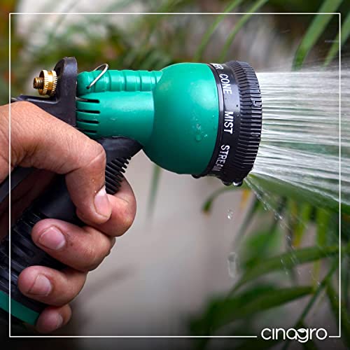 Cinagro 10 Meter Heavy Duty PVC Garden Hose Pipe with 8 Mode Spray Gun, Tap Adapter & 3 Clamps, Lightweight, Durable & Flexible, Water Pipe for Garden, Garden Pipe (32.8 feet, 1/2 inch, Light Green)