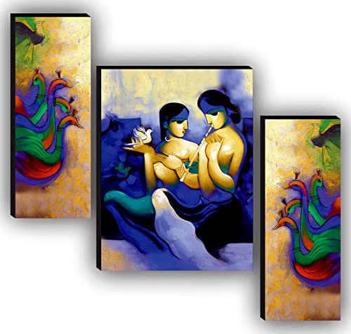 SAF Religious Radhe Krishna UV Textured Painting& Set of 3 Radha Krishna Modern Art Paintings for living room Painting 12 Inch X 18 Inch SAF-JM7729