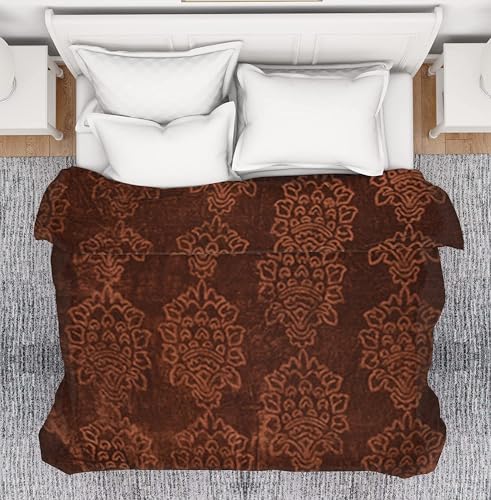 VERDECO Floral Embossed Polyester Mink Blanket for Single Bed, Winter, Mild-Winter Ultra Soft & Light-Weight Ac Bed Blanket Kambal (Brown, Single Bed - 85x56 Inch)