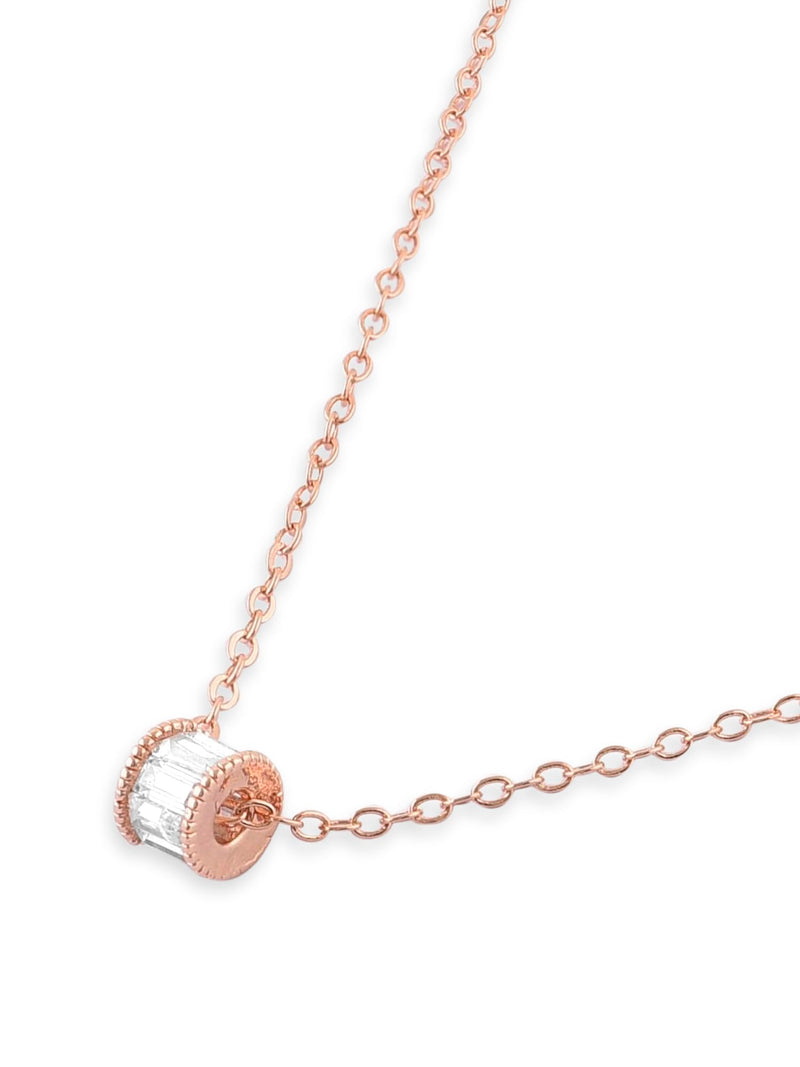 ZAVERI PEARLS Rose Gold Cubic Zirconia baguette Chain With Pendant Brass Necklace For Women -ZPFK16203