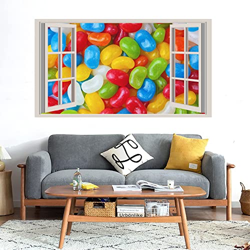 GADGETS WRAP Printed Wall Decal Sticker Fake Window Style Decal (90cm x 50cm) - Colorful Jelly Beans