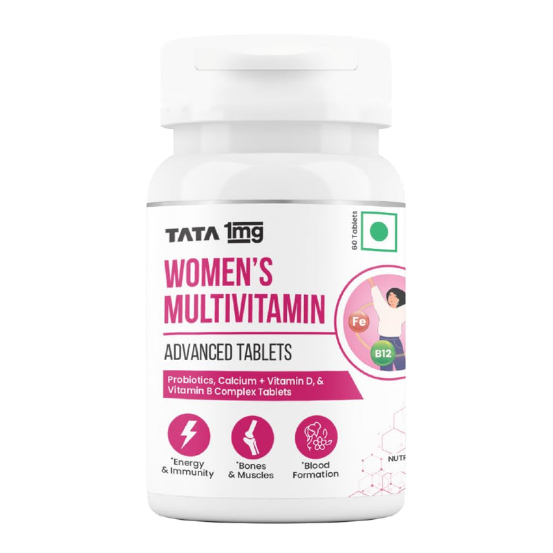 Tata 1mg Women's Multivitamin Veg Tablet with Zinc, Vitamin C, Calcium, Vitamin D and Iron, Support Health Protection, Bones & Overall Health (Pack Of 60 Tablets)