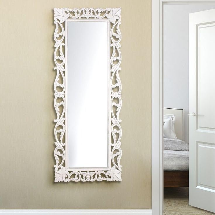 DENCOITRY Wooden Living Room Wall Mirror, White Frame || 60 X 24 inches || without Mirror